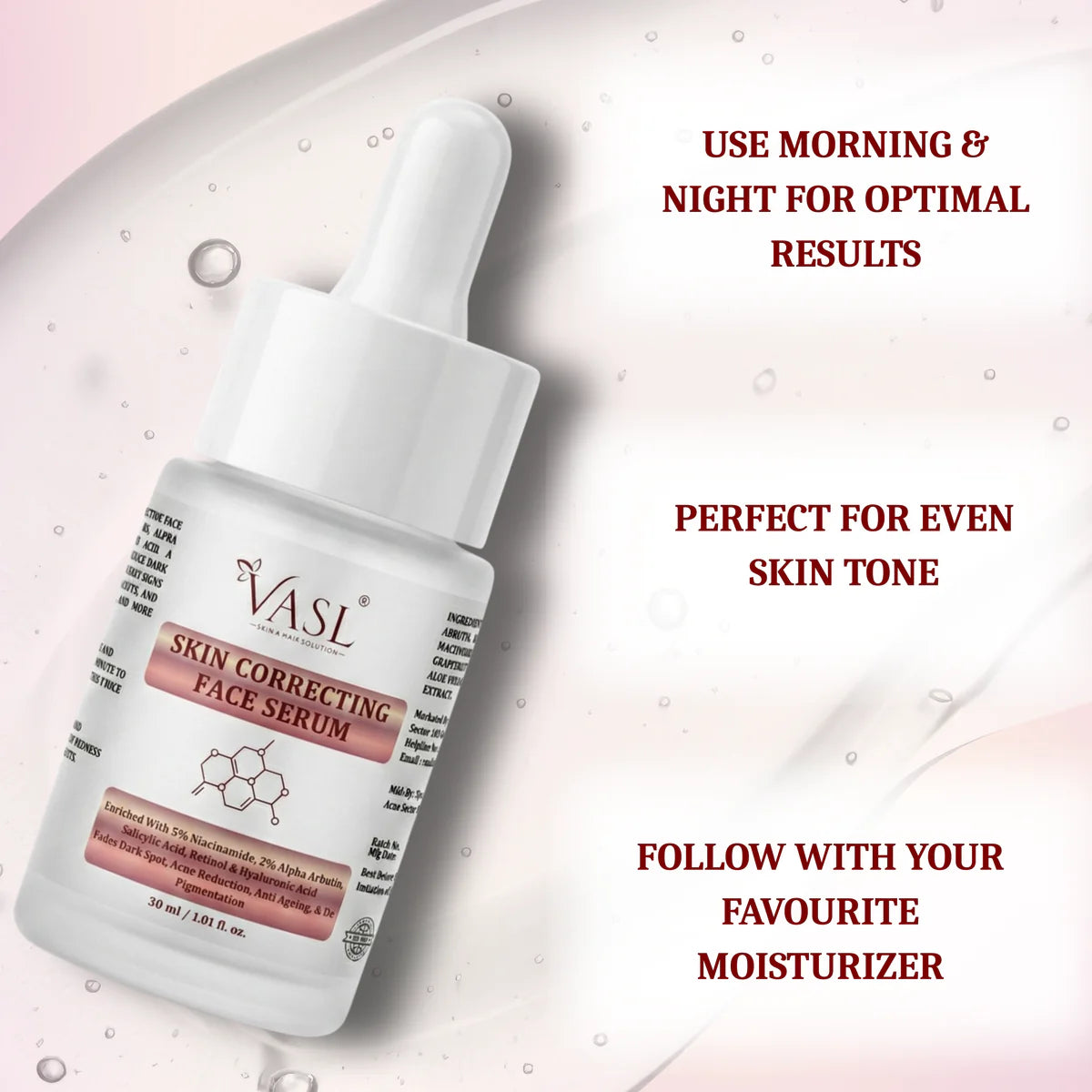 VASL Skin Correcting Face Serum - 5% Niacinamide & 2% Alpha Arbutin, 30ml