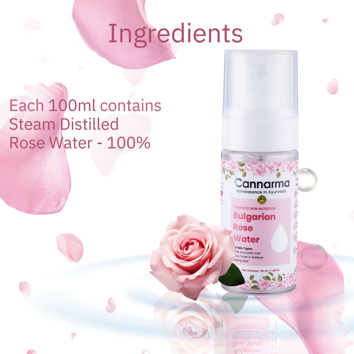 Cannarma Bulgarian Rose Water Complete Skin Nutrition Natural Skin Toner Spray - 50ml