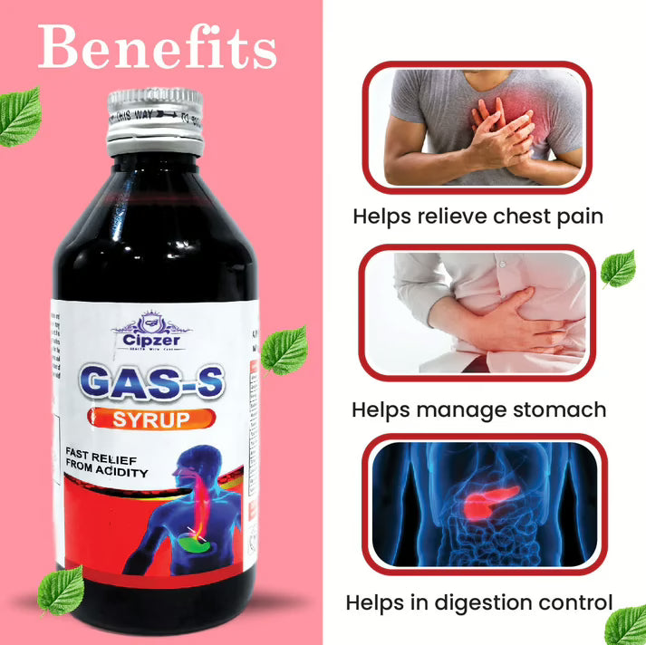 Cipzer Gas S Syrup - 100ml | Herbal Relief for Gas, Acidity, Indigestion, Constipation & Bloating