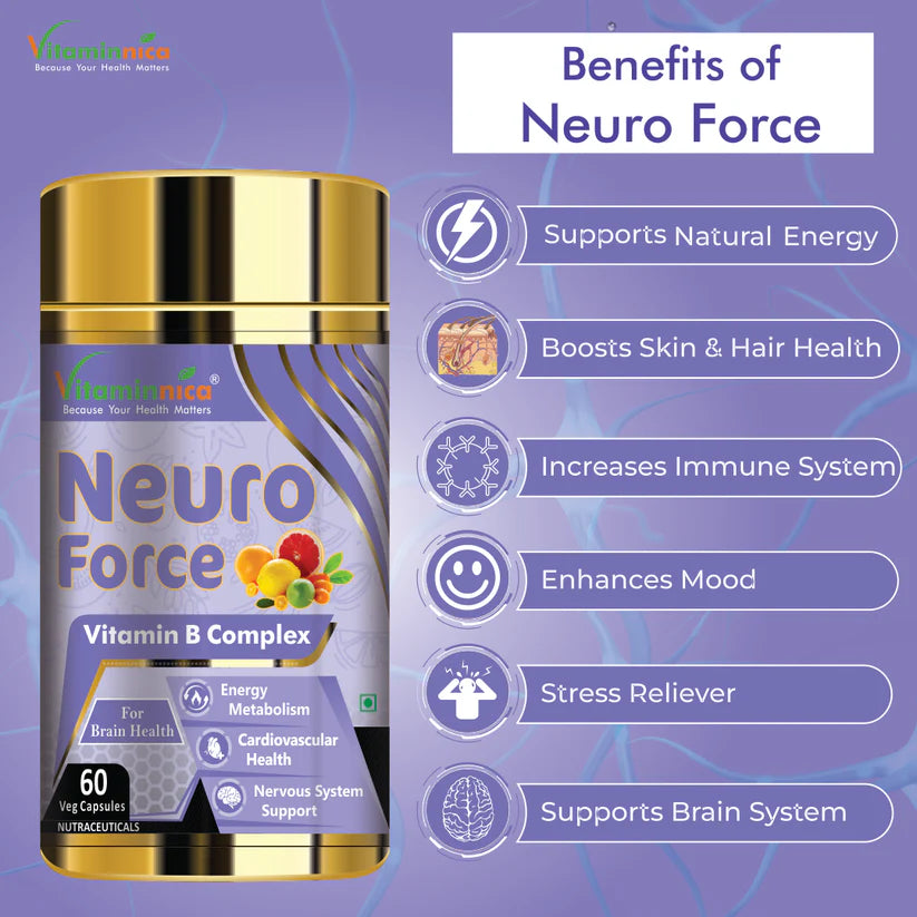 Vitaminnica Neuro Force Capsules - Natural Brain Booster for Focus, Memory & Clarity, 60 Count