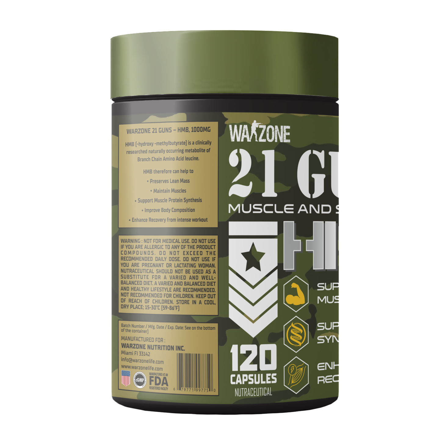 Warzone 21 Guns HMB 1000mg Capsule - 120 Capsules