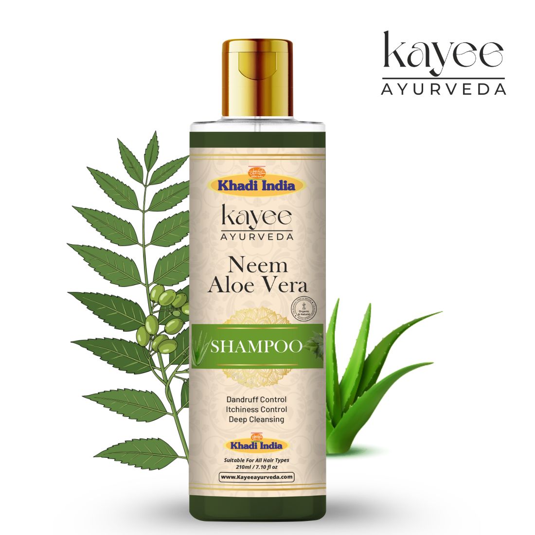 Kayee Ayurveda Neem Aloe Vera Shampoo for Men & Women | Herbal Hair Cleanser for Scalp Care | Neem & Aloe Vera Formula Helps Cleanse Dirt, Excess Oil & Impurities While Maintaining Soft, Fresh & Manageable Hair | 210 ml