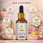 Bhudevam Naturals Khadi Rose Essential Oil for Skin & Hair Care – 100% Pure Natural Steam Distilled Rose Oil for Face, Acne, Aromatherapy, Diffuser - 15ml