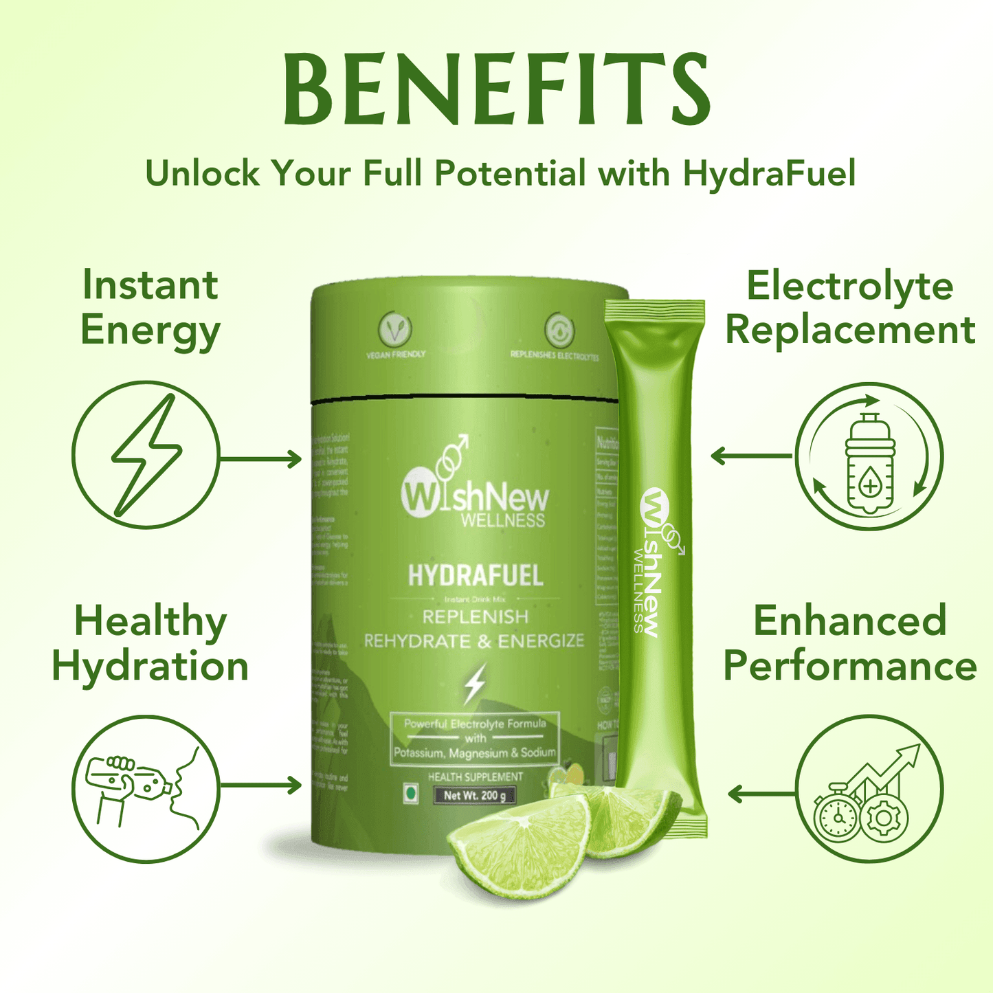 WishNew Wellness Hydrafuel Instant Energy Drink Mix - Lemon Sachet (10gm Each)