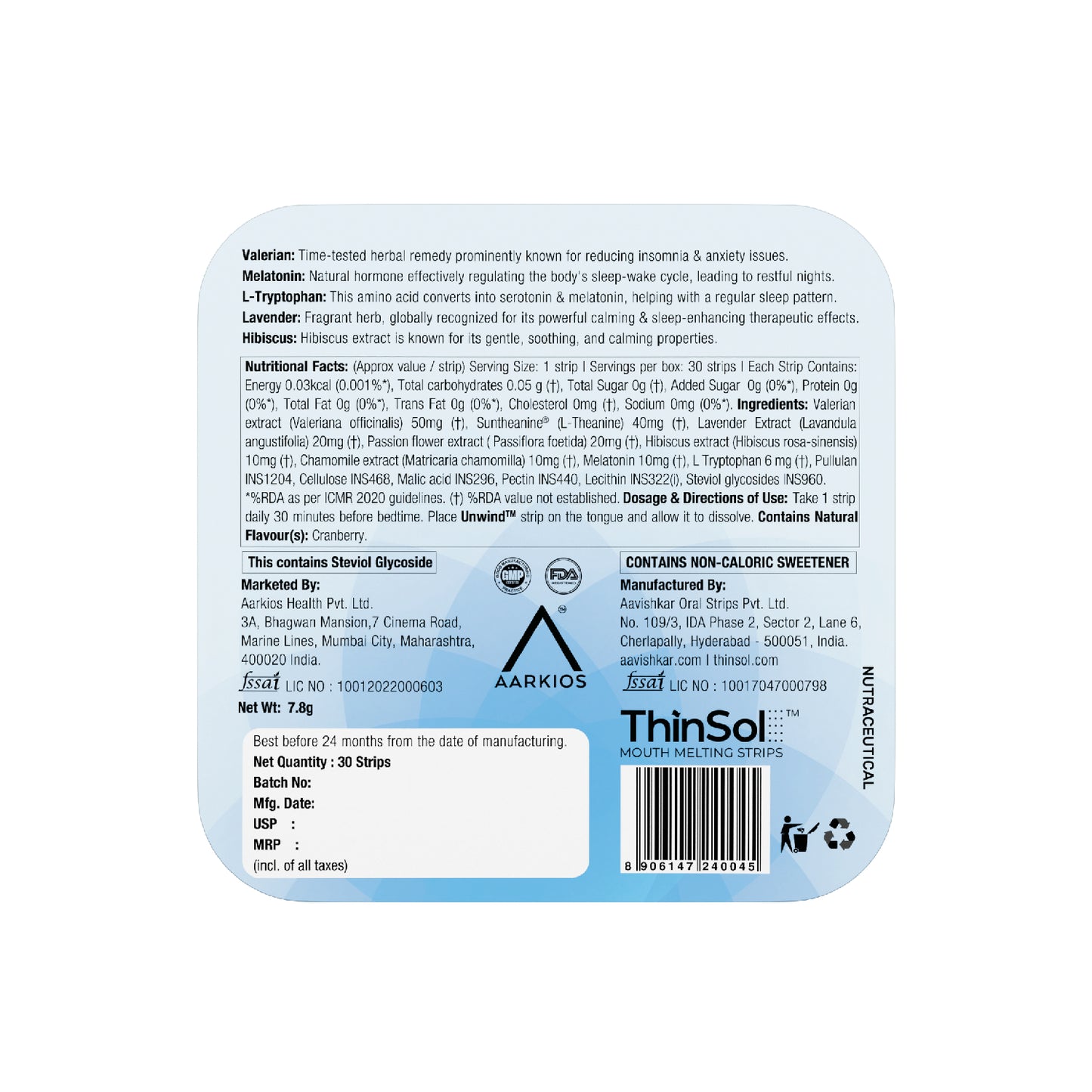 HealthAid Unwind ThiSolves Disintegrating Strip Sugar Free - 30 Oral Strip