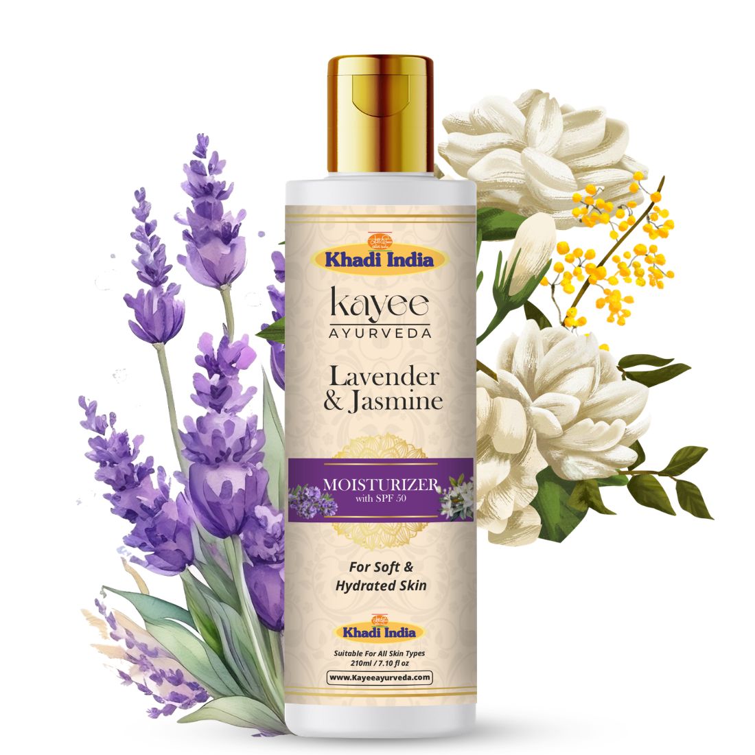 Kayee Ayurveda Lavender & Jasmine Facial Moisturizer, Nourishing Face Cream for Soft, Supple & Healthy-Looking Skin, Lightweight Daily Moisturizer for Dry & Normal Skin, Everyday Skincare | 210 ml