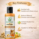 Bhudevam Naturals Khadi Sandalwood Honey Shower Gel, Natural Body Wash for Soft, Smooth & Healthy Skin- 210ML