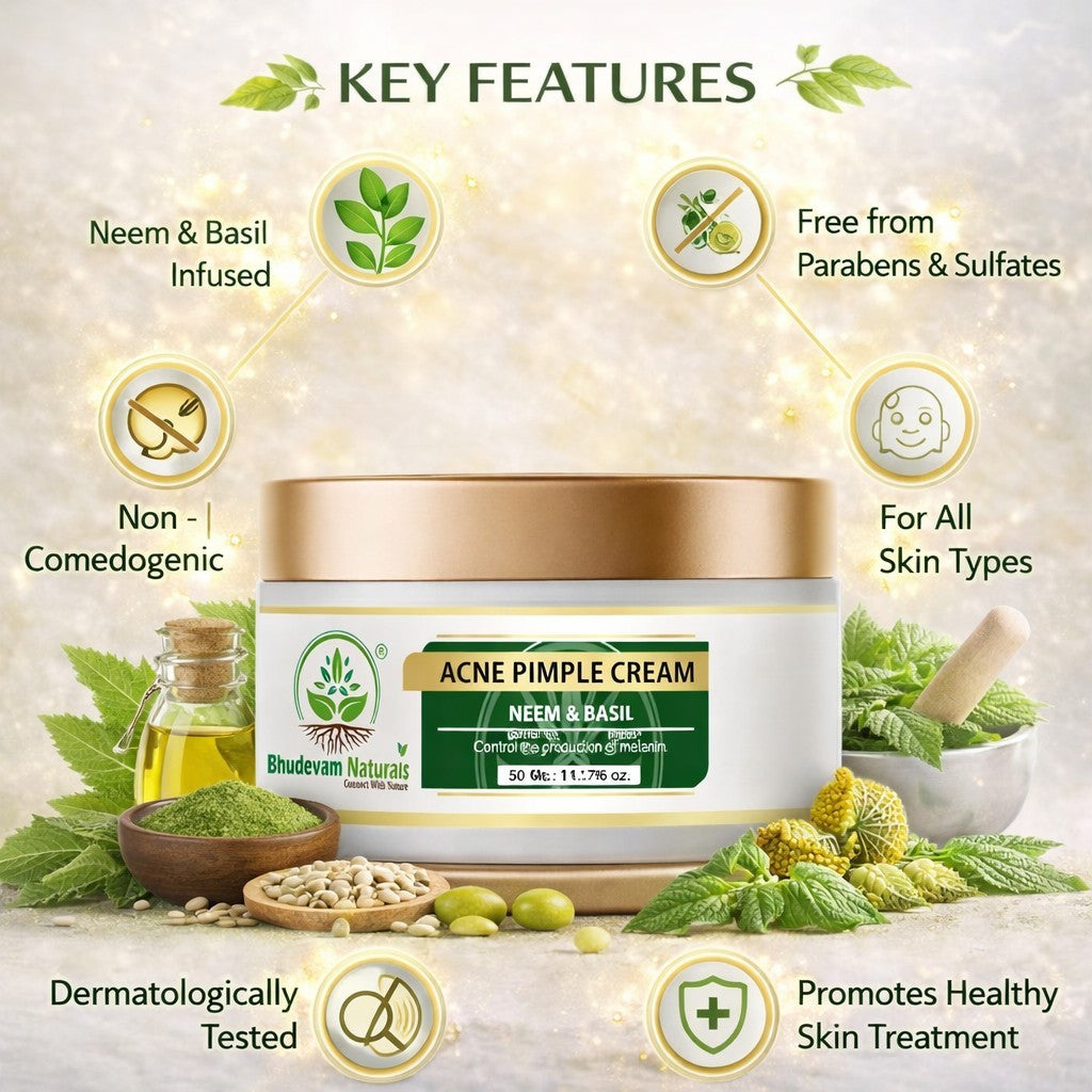 Bhudevam Naturals Khadi Acne Pimple Cream for Fast Acting Spot Treatment for Pimples, Acne & Breakouts- 50GM