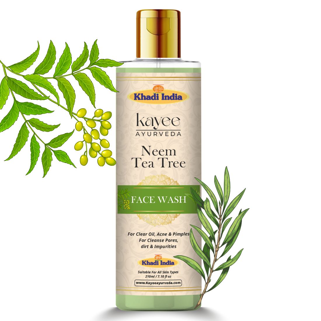 Kayee Ayurveda Neem Tea Tree Face Wash for Men & Women | Herbal Facial Cleanser for Oily & Acne-Prone Skin | Neem & Tea Tree Formula Helps Remove Dirt, Excess Oil & Impurities for Fresh, Clean & Healthy-Looking Skin | 210 ml