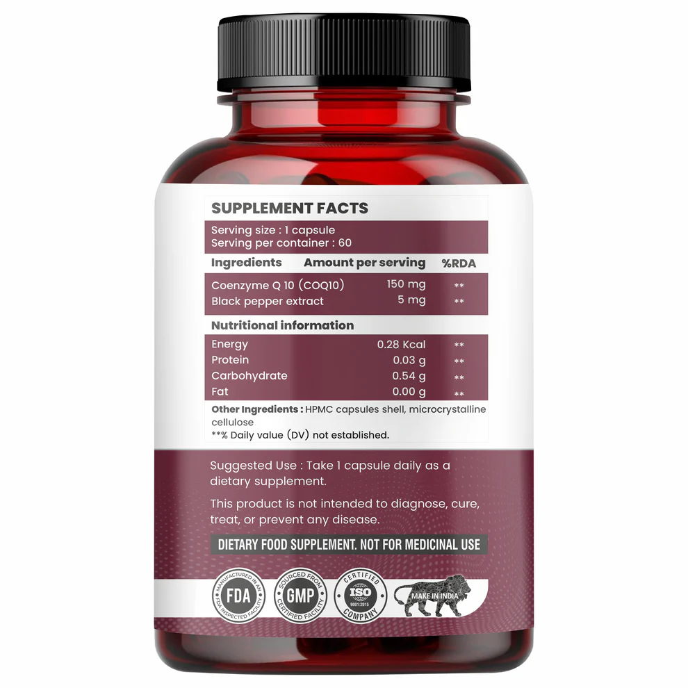 Raskam Coenzyme Q10 (CoQ10) Capsules with Piperine | Supports Heart Health and Vascular Health | 100% Vegetarian – 60 Capsules