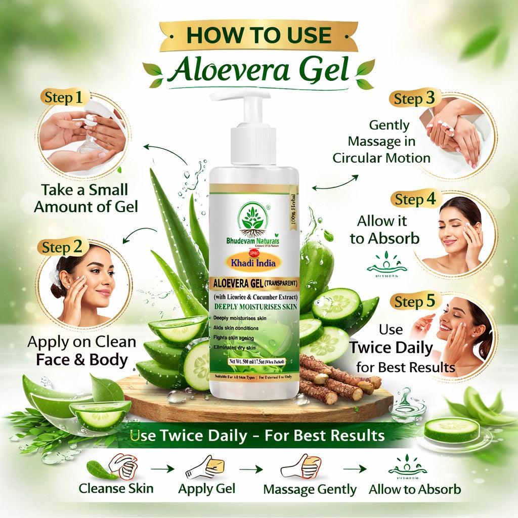 Bhudevam Naturals Khadi Aloe Vera Gel for Acne & Pimples – Reduces Redness & Blemishes Transparent- 500GM