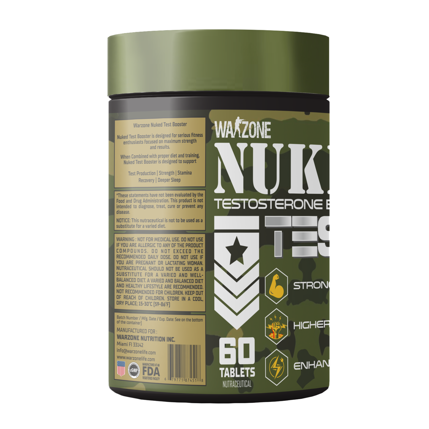 Warzone Nuked Test+ Testosterone Booster Tablet - 60 Tablets