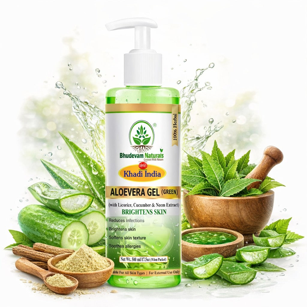 Bhudevam Naturals Khadi Pure Aloe Vera Gel | Lightweight Non-Sticky  green Gel for Skin Hydration, Acne Control, Hair Care & Skin Brightening- 500GM