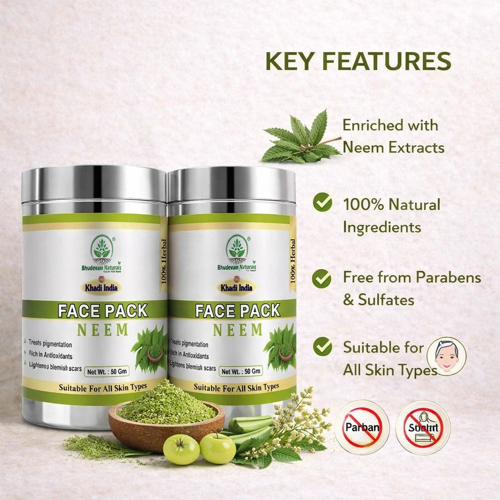 Bhudevam Naturals Khadi Neem Face Pack for Acne & Pimples Control- 100GM (Pack of 2)