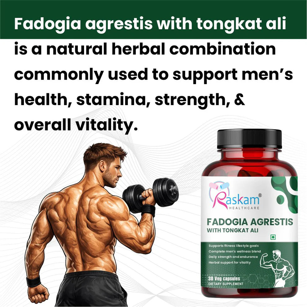 Raskam Fadogia Agrestis with Tongkat Ali Capsules, Maximum Strength, May Support athletic performance, stamina and stress tolerance, Vegan Friendly , 30 Veg Capsules
