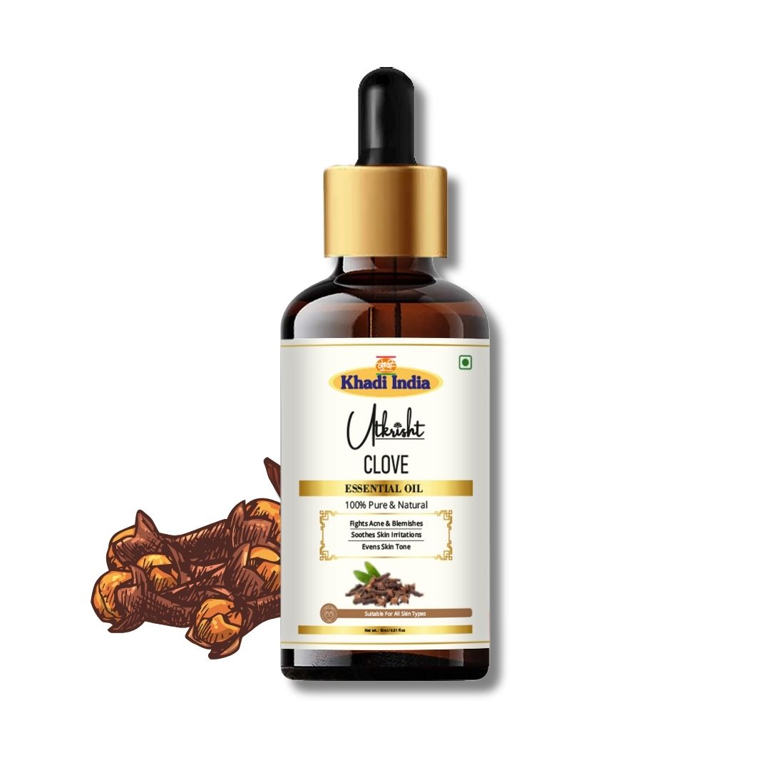Khadi Clove Essential Oil | Pure & Natural Clove Oil for Body Massage & Aromatherapy | Warming Herbal Essential Oil for Oral Care Routines & Relaxation | 15 ml`
