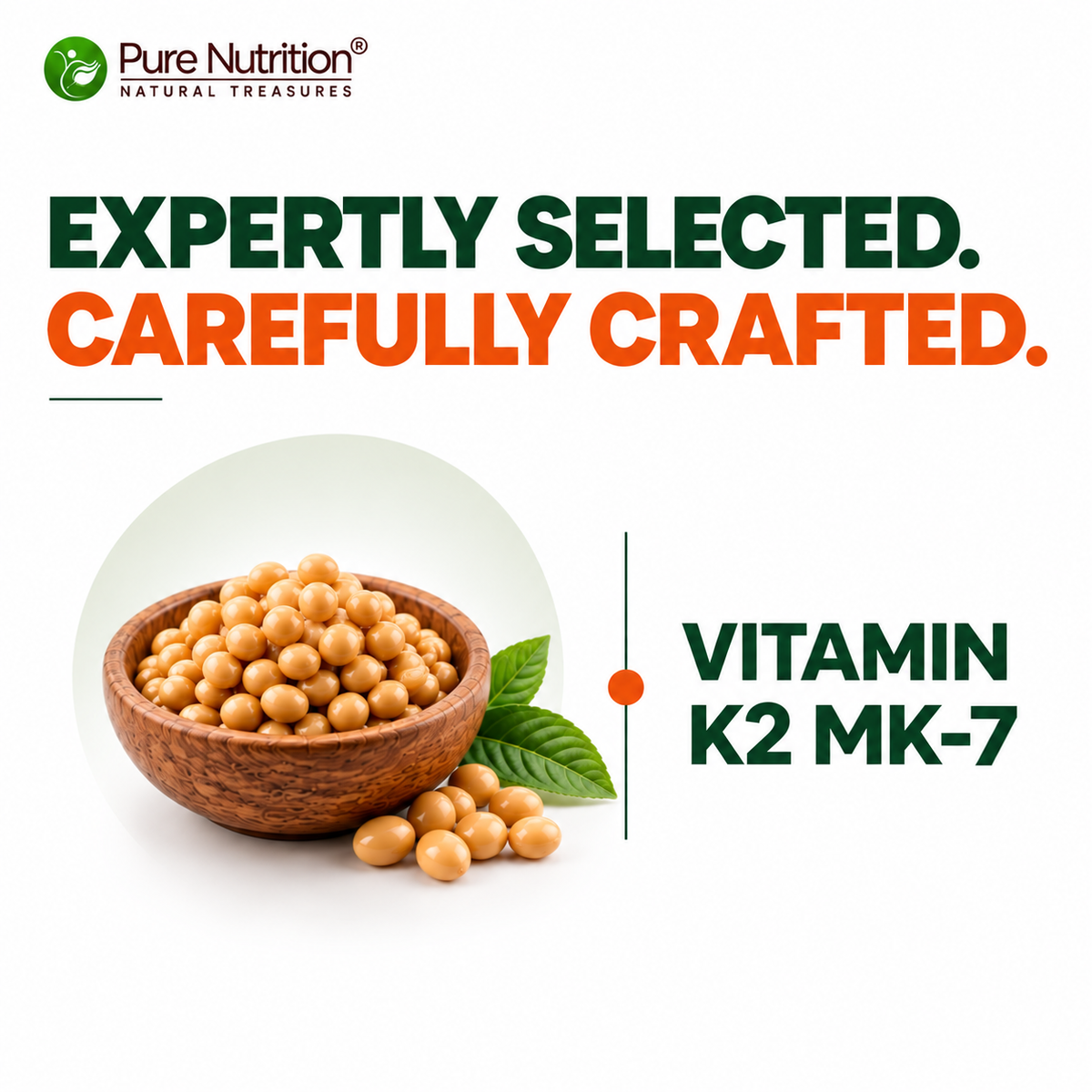 Pure Nutrition Vitamin K2 MK7 with Vitamin D3 Tablets for Men & Women | Supports Bone Strength, Heart Health & Calcium Absorption | K2 MK-7 Supplement – 60 Veg Tablets