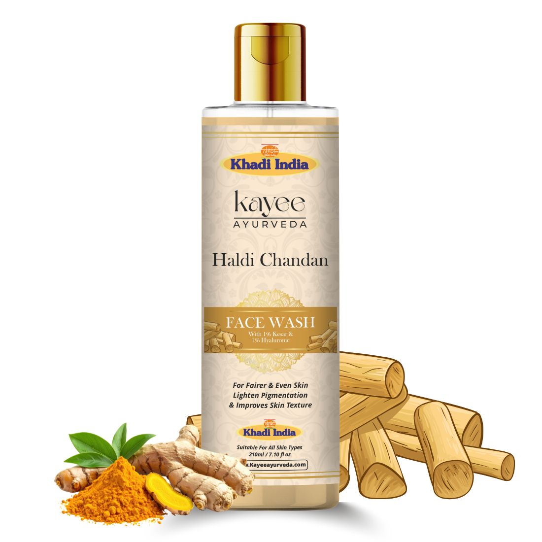 Kayee Ayurveda Haldi Chandan Face Wash for Men & Women | Herbal Turmeric & Sandalwood Facial Cleanser for Daily Skin Care | Helps Remove Dirt, Excess Oil & Impurities for Fresh, Clean, Soft & Healthy-Looking Skin | 210 ml