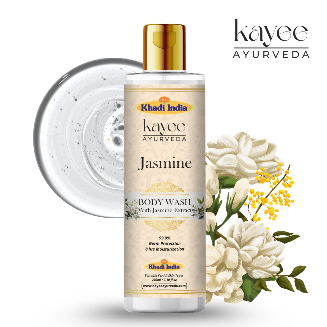 Kayee Ayurveda Jasmine Body Wash for Men & Women | Herbal Jasmine Shower Gel for Gentle Cleansing, Freshness & Soft Skin | Helps Remove Dirt, Sweat & Impurities Without Over-Drying | Refreshing Daily Bath & Body Care | 210 ml