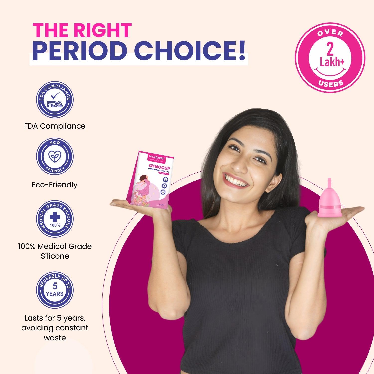 MildCares Menstrual Cup Kit for Women – Includes Menstrual Cup Wash (100 ml), Period Pain Relief Roll-On (10 ml), and Gynocup Wipes – Safe, Easy-to-Use, Comfortable, Eco-Friendly – (White)
