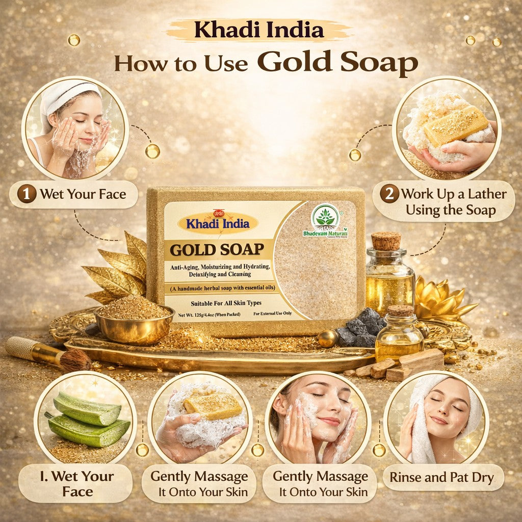 Bhudevam Naturals Khadi Handmade Gold Soap For Luxury Skin Brightening & Glow Soap - 500GM (Pack of 2)