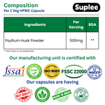 Psyllium Husk Capsules 500mg | Isabgol Fiber Supplement | 100 Veg Capsules