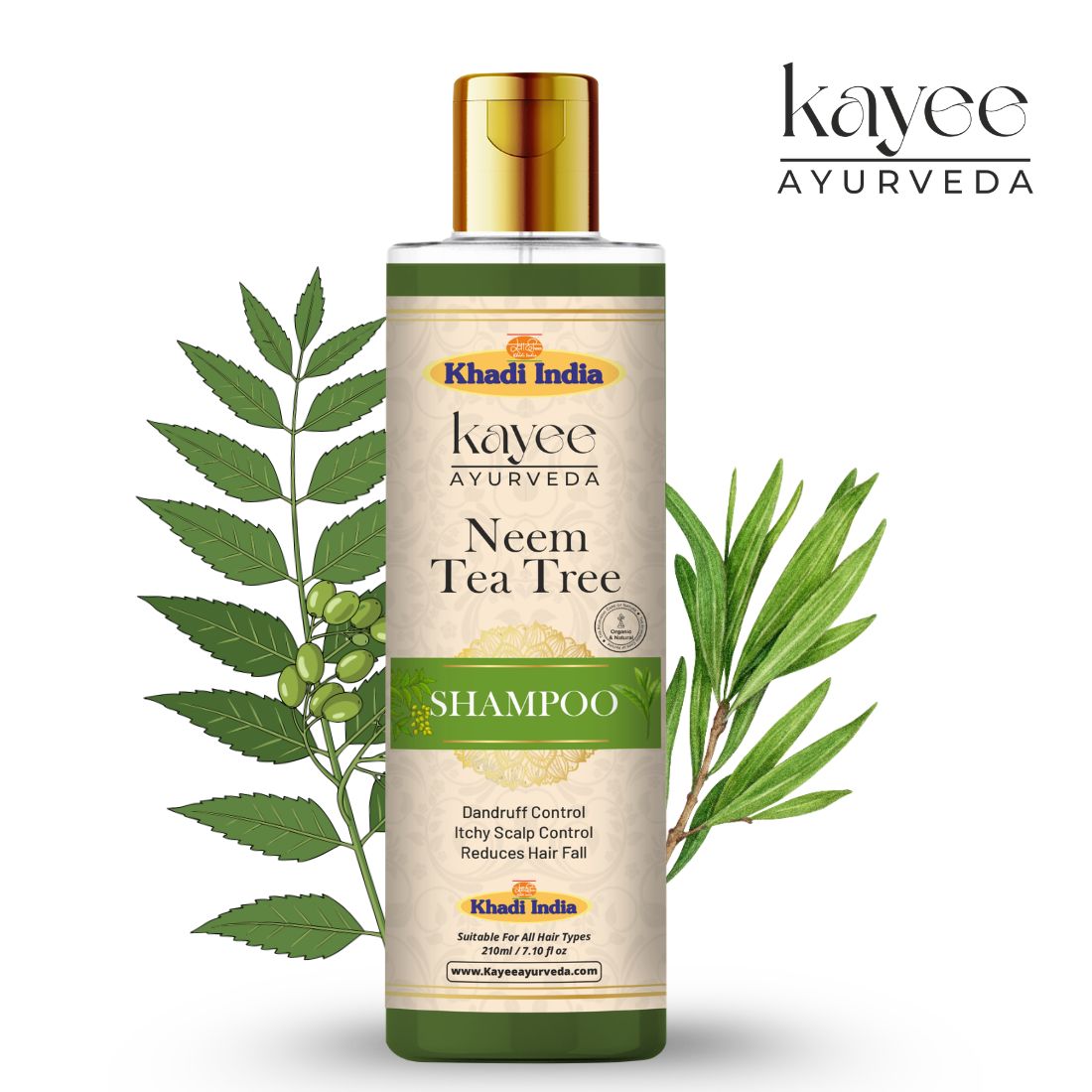 Kayee Ayurveda Neem & Tea Tree Herbal Shampoo | Scalp Care Shampoo for Oily, Dull & Flaky-Looking Scalp | Herbal Hair Cleanser for Freshness, Cleansing, Hair Conditioning & Healthy-Looking Shine | 210 ml