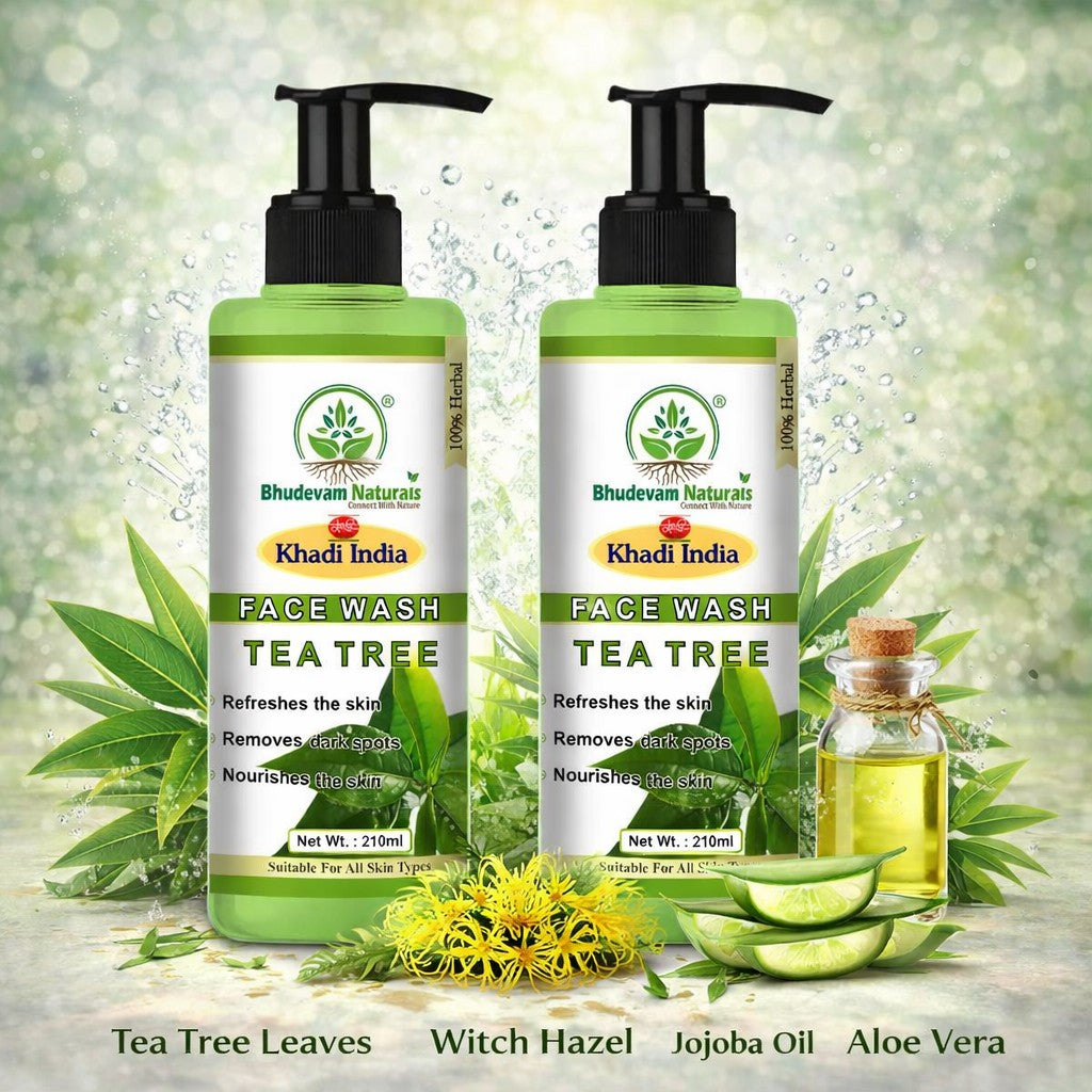 Bhudevam Naturals Khadi Tea Tree Face Wash – Anti-Pimple, Anti-Blemish & Refreshing Formula- 420ML (Pack of 2)