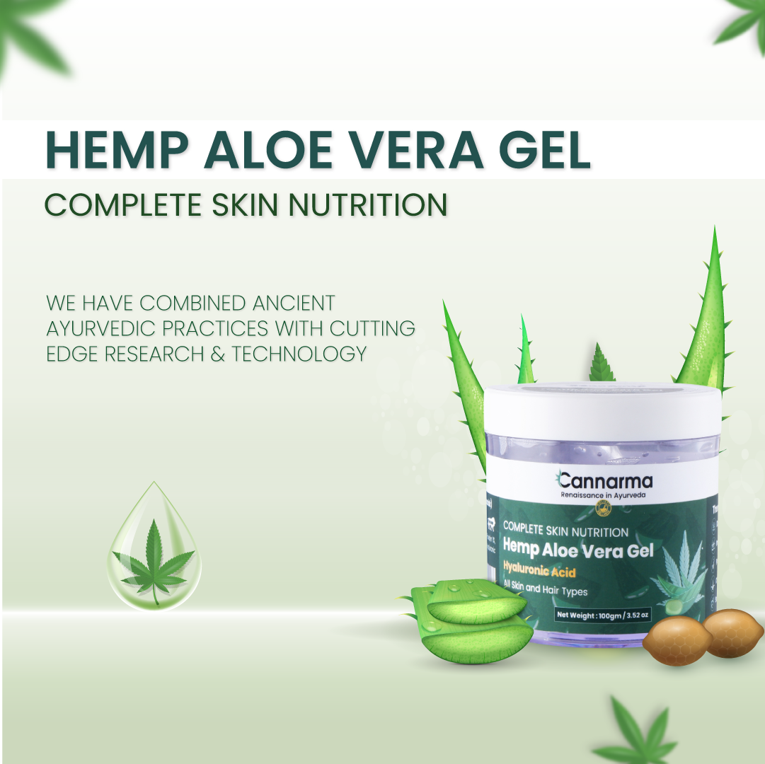 Cannarma Hemp Aloe Vera Gel | For Face, Hair, Skin Moisturizer | Hydrates and Soothes | With Vitamin E - 100gm
