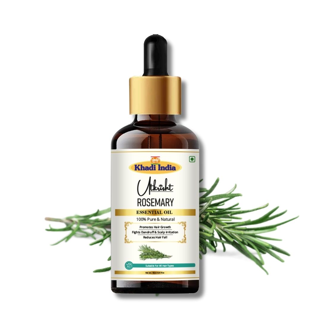 Khadi Rosemary Essential Oil | Pure & Natural Rosemary Oil for Hair & Scalp Care | Herbal Essential Oil for Hair Fall & Dandruff Care | Scalp Nourishing & Aromatherapy Oil | 15 gm