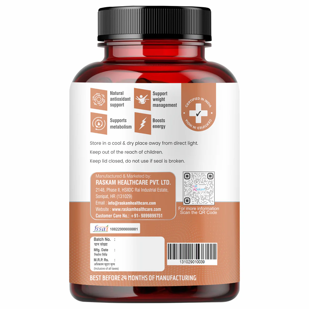 Raskam Green Coffee Bean 800 mg -60 Capsules with 50% CGA- Burns Extra Fat & Boosts Metabolism