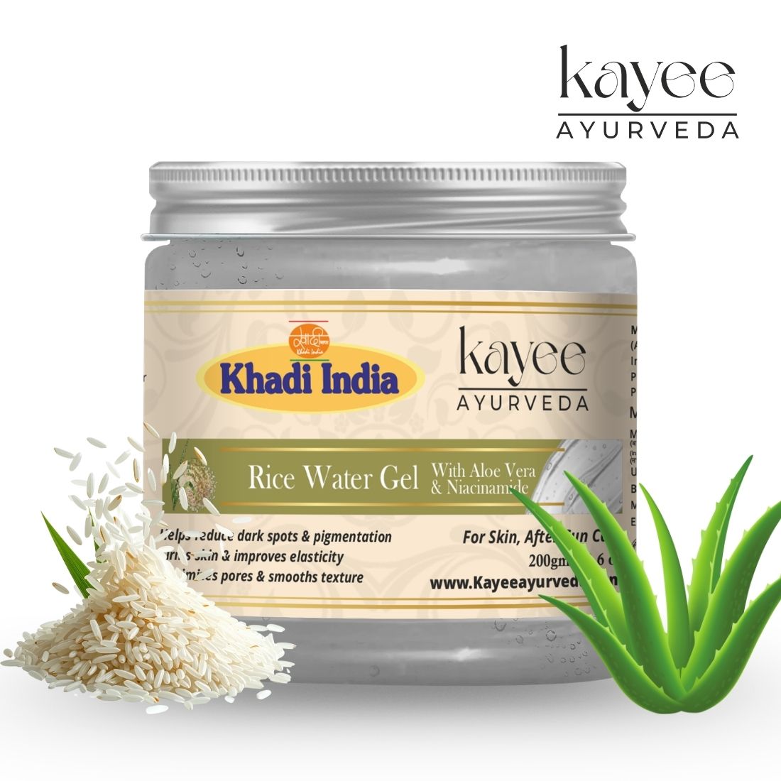 Kayee Ayurveda Rice Water Gel for Face & Skin | Hydrating & Moisturizing Herbal Facial Gel for Soft, Smooth & Radiant-Looking Skin | Lightweight Non-Sticky Formula for Daily Skincare | Suitable for Men & Women | 200 g