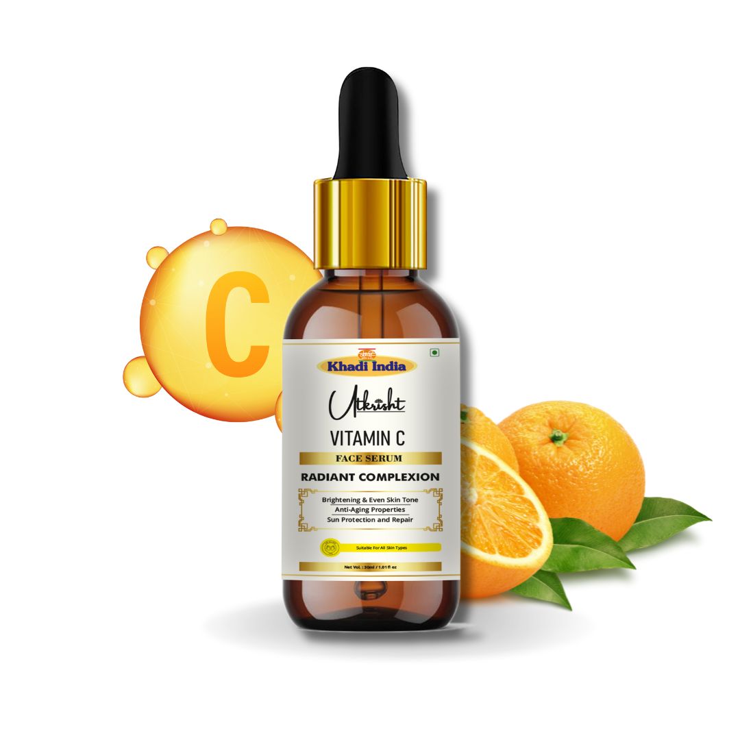 Khadi Vitamin C Face Serum | Brightening Serum for Glowing-Looking Skin & Dark Spot Care | Anti-Ageing Facial Serum with Natural Antioxidants | Lightweight & Non-Sticky | All Skin Types | 30 ml