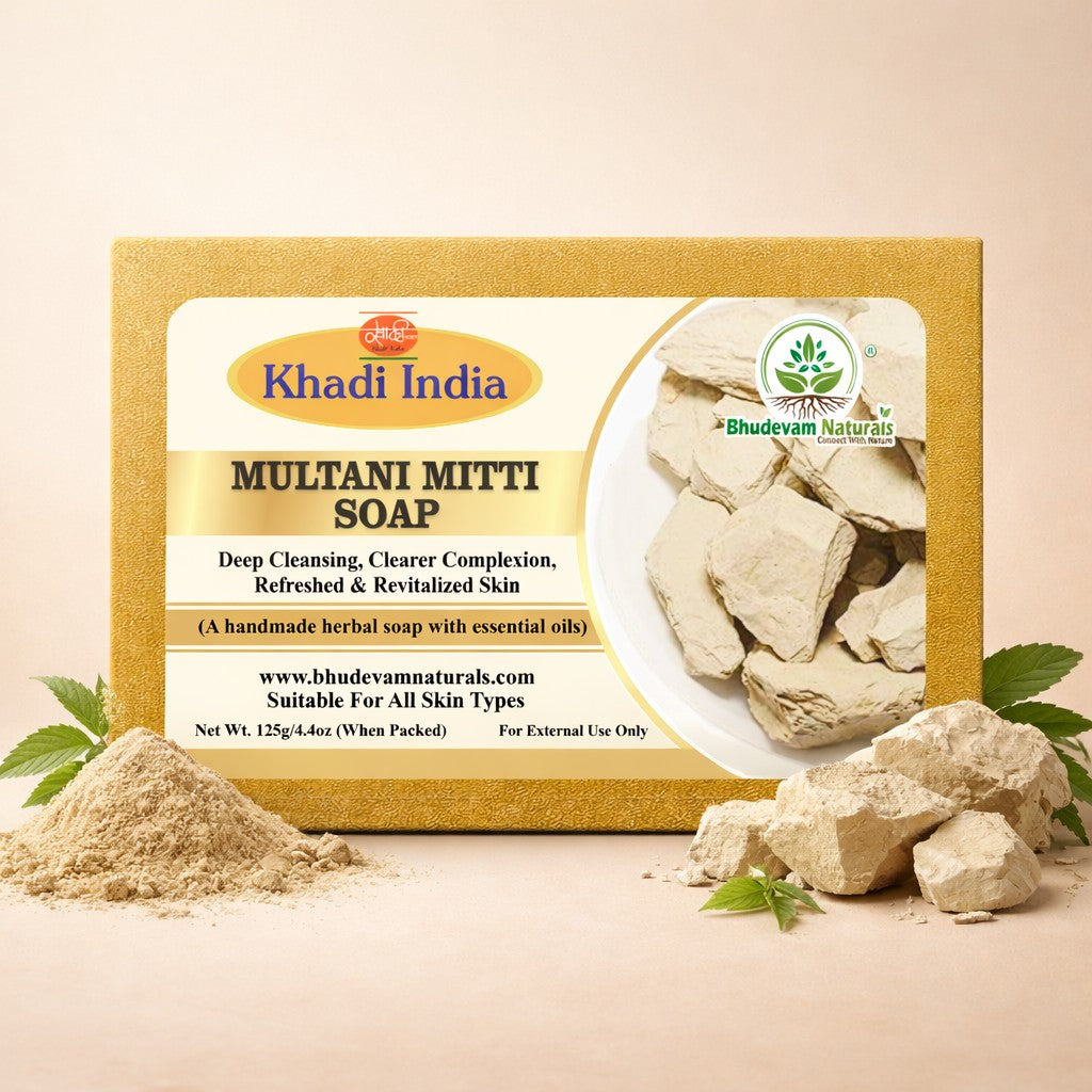 Bhudevam Naturals Khadi Handmade Multani Mitti Soap For Deep Cleansing & Oil Control Bath Soap - 500GM (Pack of 2)