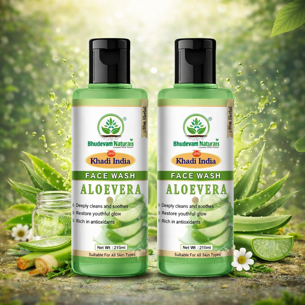 Bhudevam Naturals Khadi Aloe Vera Face Wash – Gentle Daily Cleansing for Soft & Hydrated Skin -  420ML (Pack of 2)
