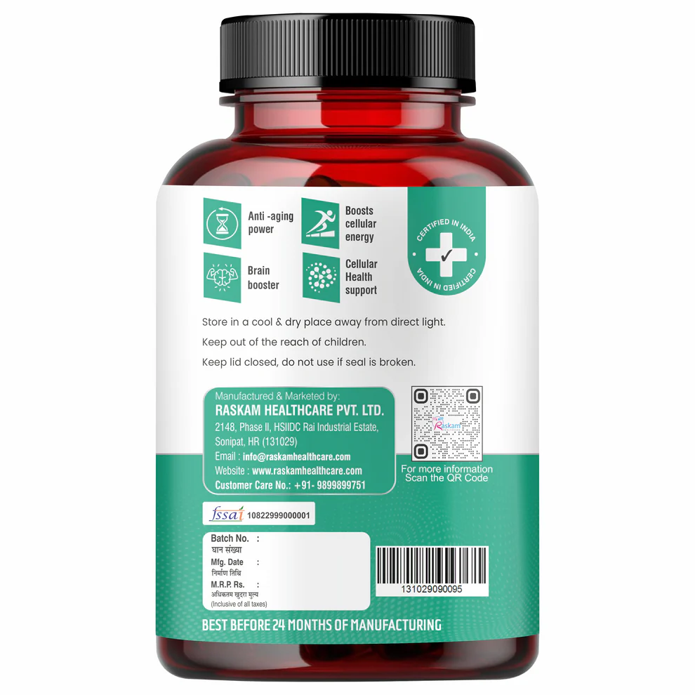 Raskam Resveratrol supplement with grape seed extract | capsules with highly bioavailable | antioxidant support for healthy aging | heart, immune & skin support | 60 veg capsules