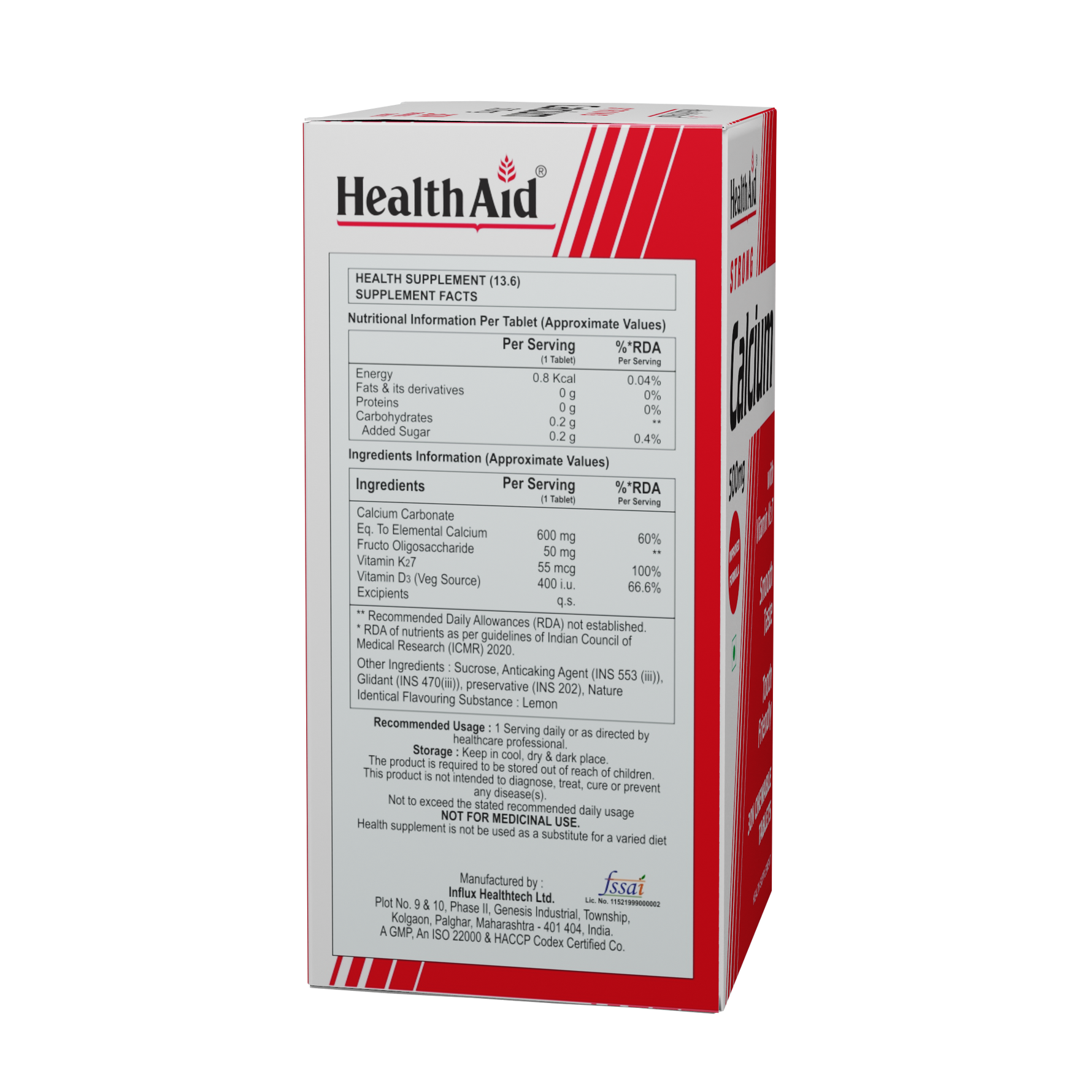 HealthAid Calcium 500 mg Chewable Tablet - 30 Chewable Tablet