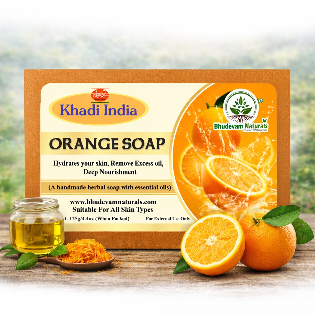 Bhudevam Naturals Khadi Orange Soap with Vitamin C – Skin Brightening & Refreshing Bath Bar- 500GM (Pack of 4)