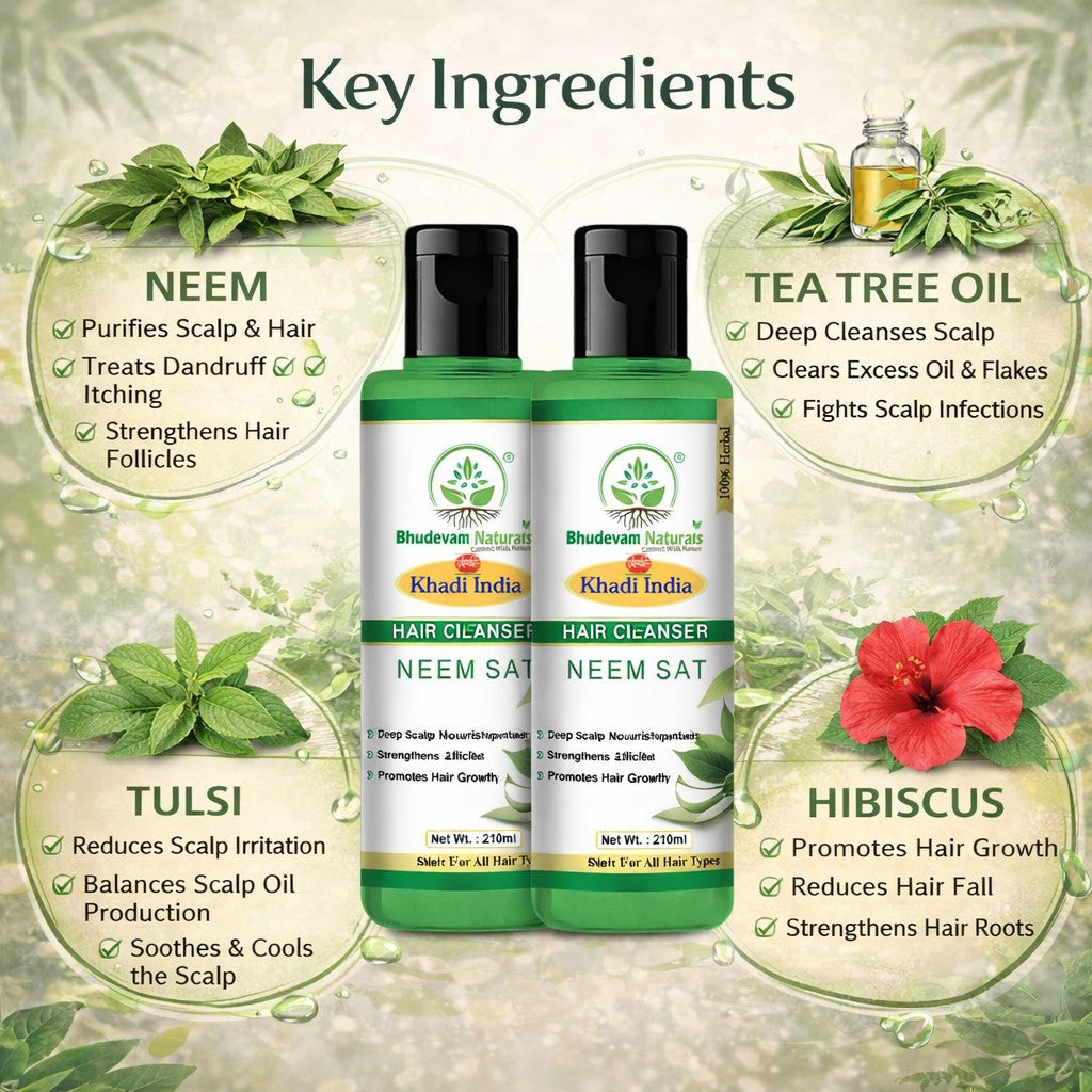 Bhudevam Naturals Khadi Neem Sat Hair Shampoo – Oil Control & Anti-Itch Scalp Treatment- 420ML (Pack of 2)