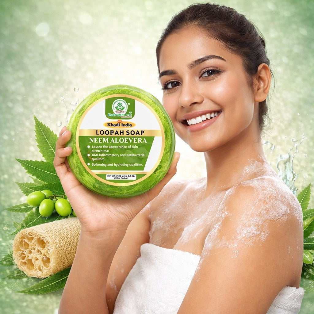 Bhudevam Naturals Khadi Neem & Aloe Vera Loofah Soap for Natural Skin Purifying & Healing Formula - 250GM (Pack of 2)