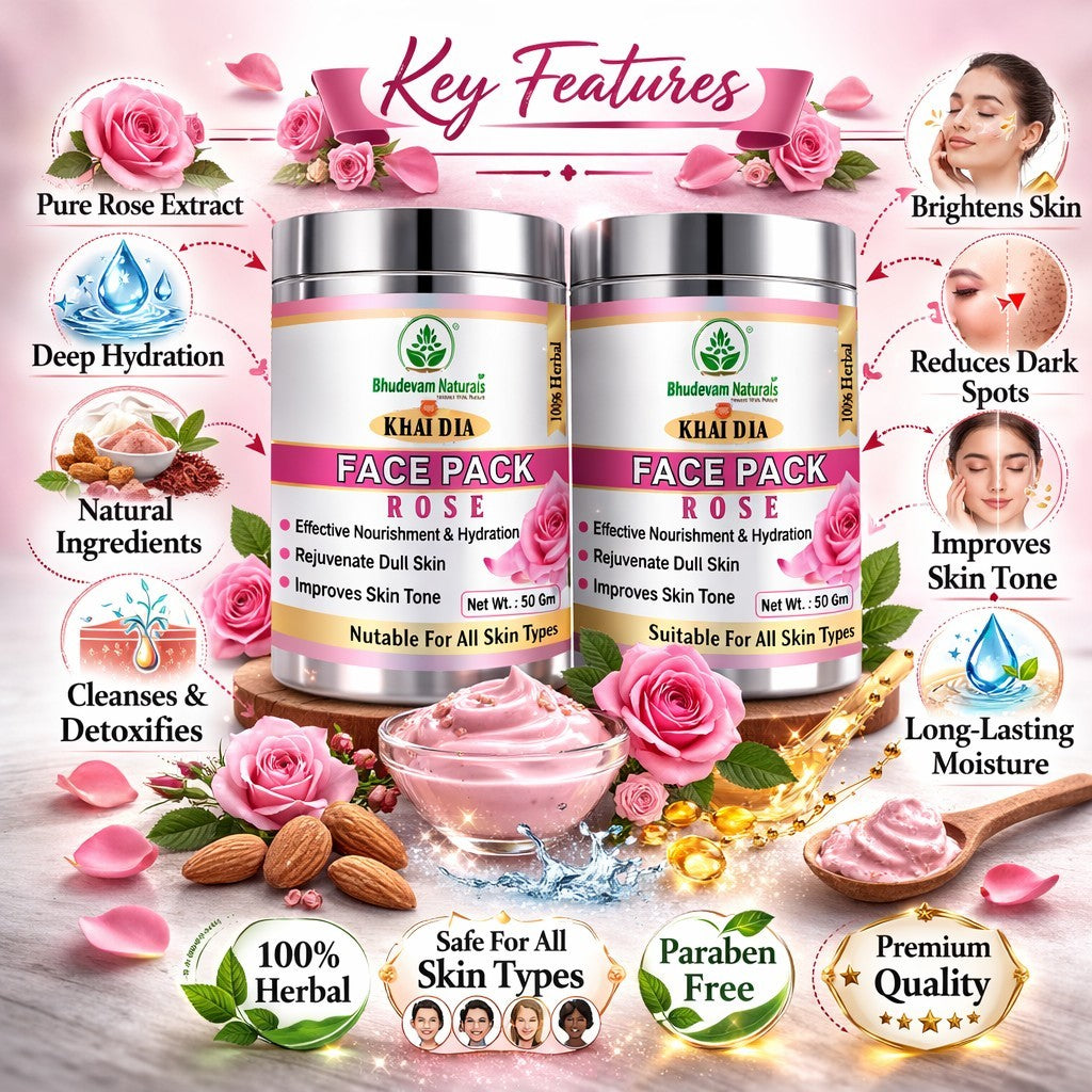 Bhudevam Naturals Khadi Herbal Rose Face Pack Skin Brightening Face Mask for Glow, Pigmentation & Deep Cleansing- 100GM (Pack of 2)
