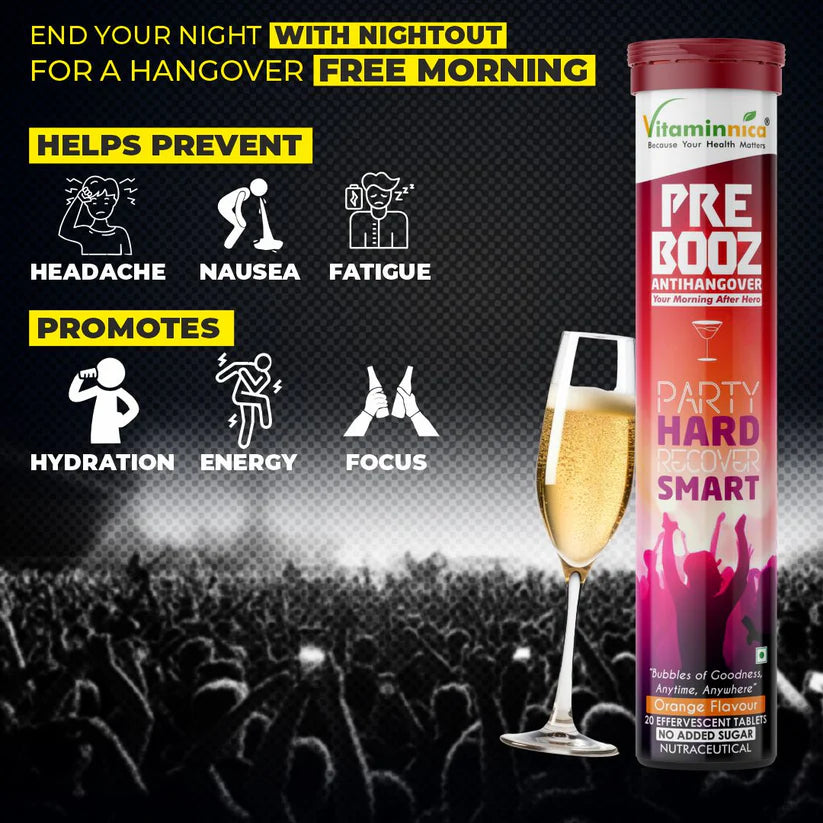 Vitaminnica Pre Booz Effervescent Tablets - Pre & Post Party Recovery Supplement, 20 Count