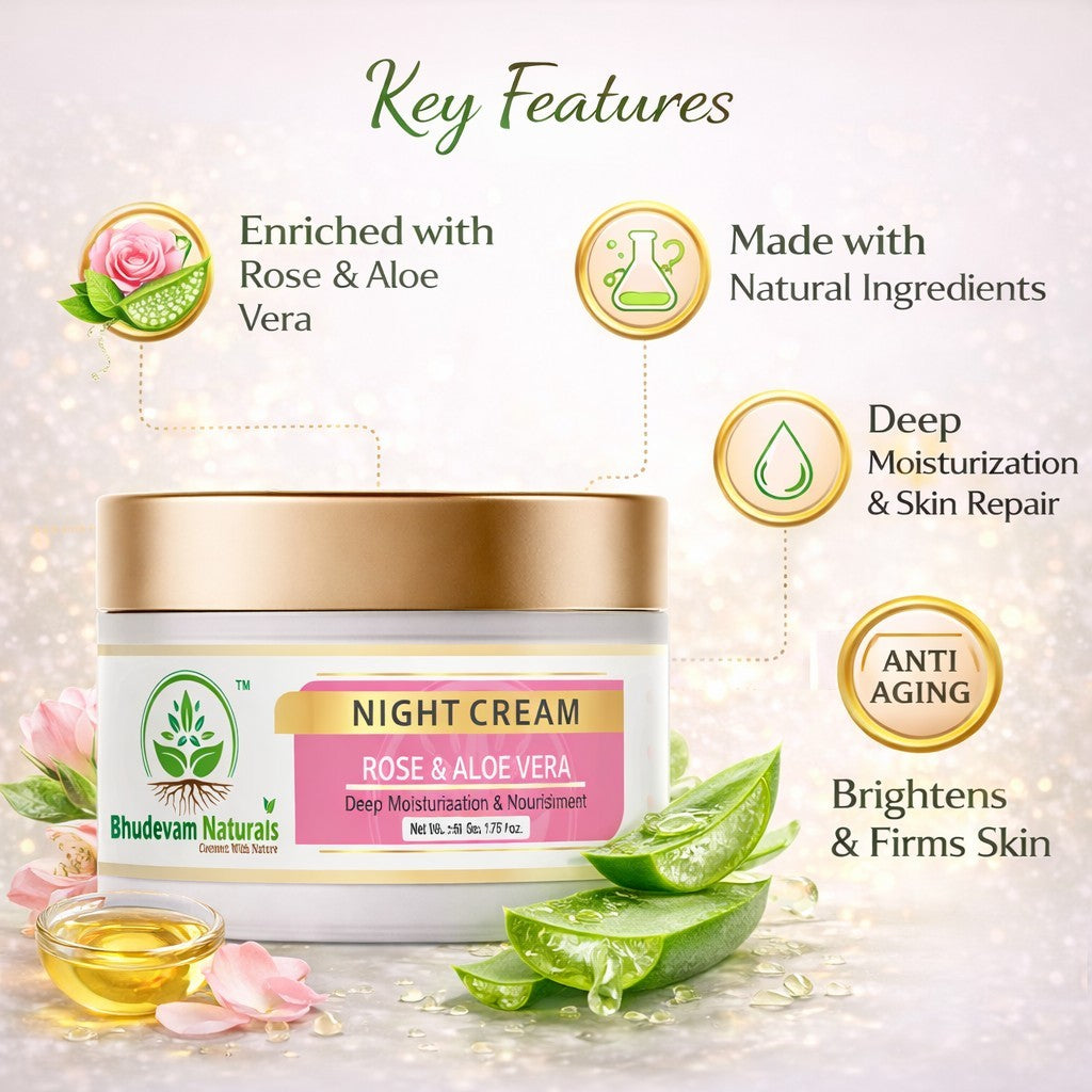 Bhudevam Naturals Khadi Luxury Night Cream for Face – Advanced Anti Aging Formula for Radiant & Youthful Skin- 50GM