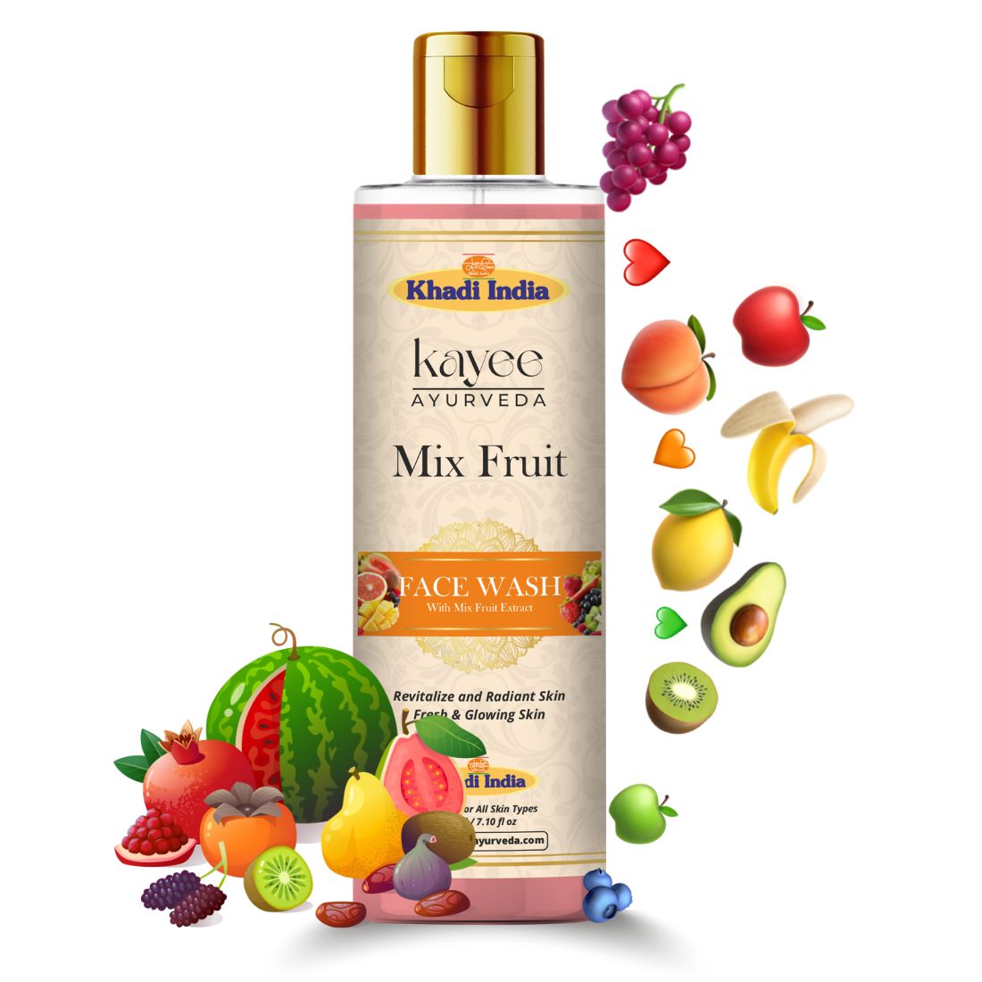 Kayee Ayurveda Mix Fruit Face Wash for Men & Women | Herbal Fruit-Enriched Facial Cleanser for Daily Skin Care | Helps Remove Dirt, Excess Oil, Sweat & Impurities While Leaving Skin Fresh, Soft, Smooth & Healthy-Looking | 210 ml
