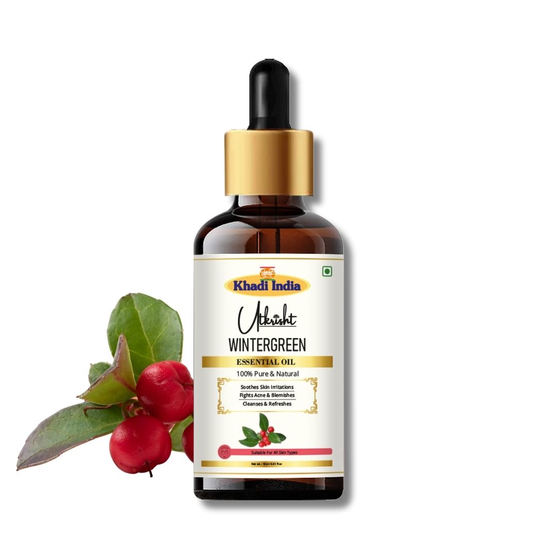 Khadi Wintergreen Essential Oil | Pure & Natural Wintergreen Oil for Body & Muscle Care | Warming Essential Oil for Massage, Joint & Muscle Wellness | Aromatherapy Oil | 15 ml