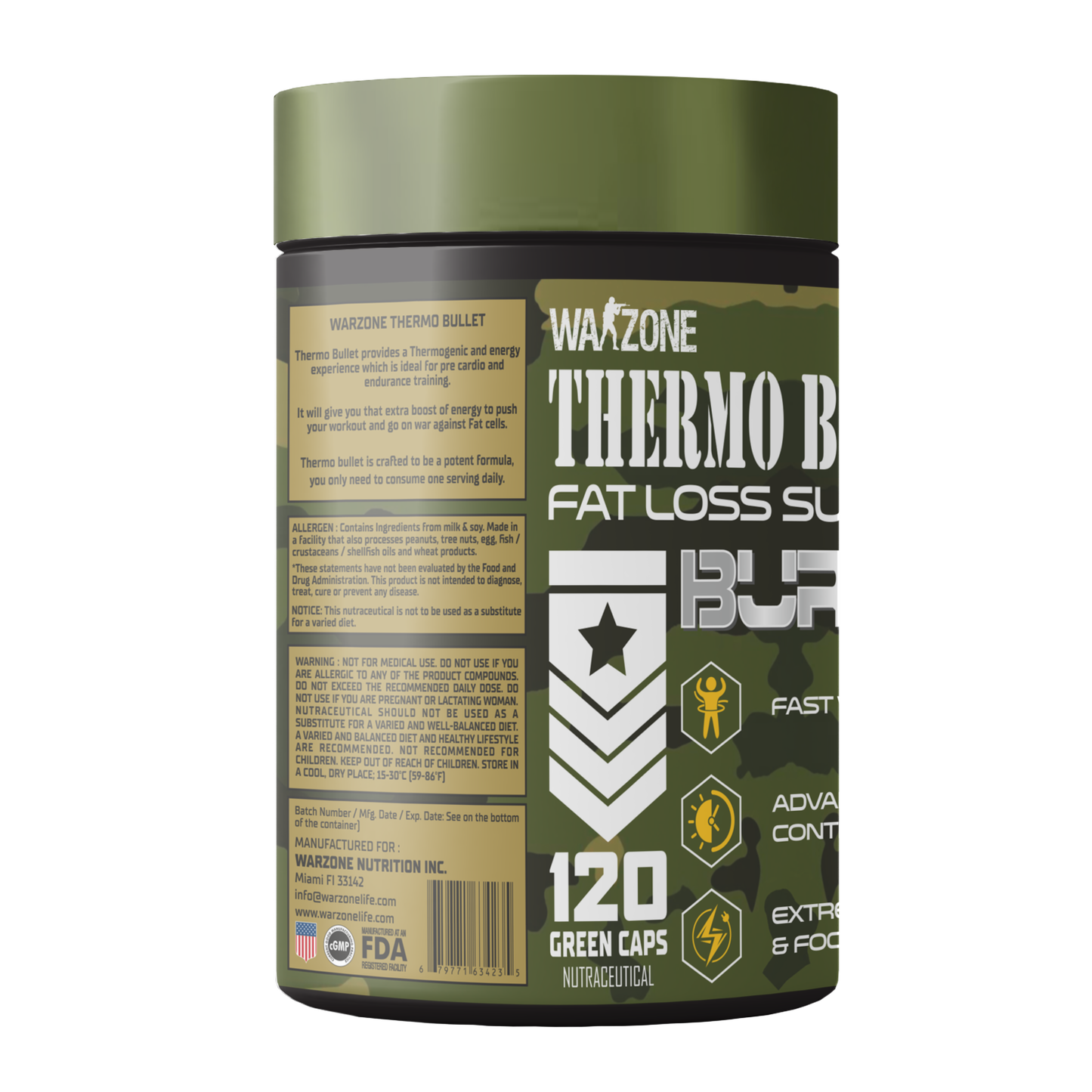 Warzone Thermo Bullet Fat Burner Capsule – 120 Green Capsules