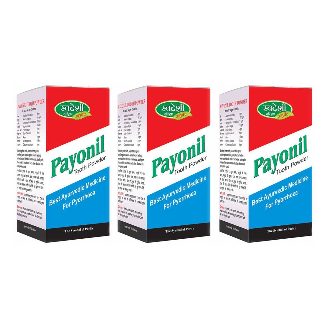 Pack of 3 Payonil Tooth Powder 50gm Gum Health Support & Enamel Fortification.