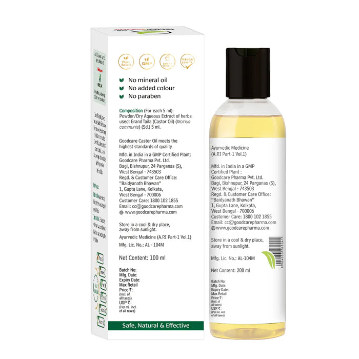 Goodcare Castor Cold Pressed Oil for Hair, Skin & Constipation Relief - 200ml