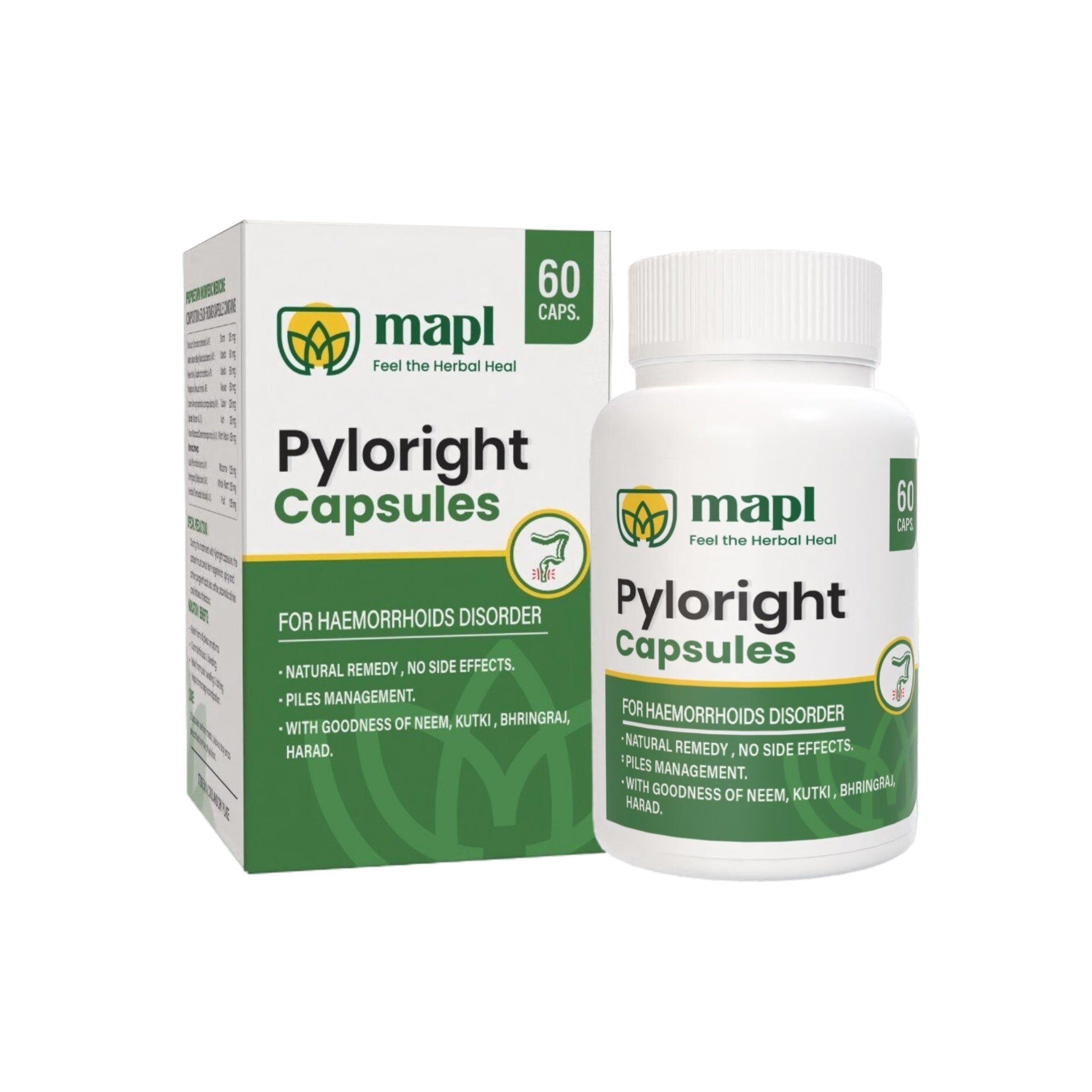 MAPL Pyloright Capsules | Ayurvedic Supplement for Piles & Digestive Health | Relieves Constipation, Pain, Swelling & Supports Wound Healing | 60 Capsules
