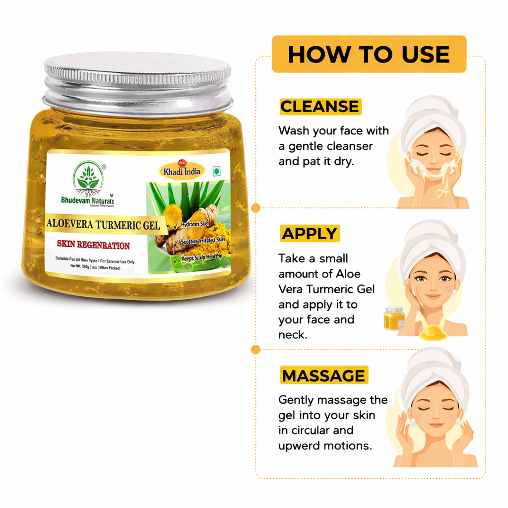 Bhudevam Naturals Khadi Aloe Vera Turmeric Gel for Face & Hair – Skin Brightening, Anti-Acne & Hydrating Moisturizer- 200GM